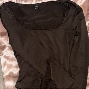 SHEIN Chocolate Scoop Neck Long Sleeve Body suit